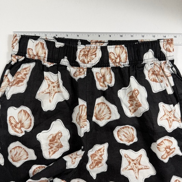 Nicole Miller New York Linen Shell Print Wide Leg Pants | Coastal Resort | M - Picture 6 of 10